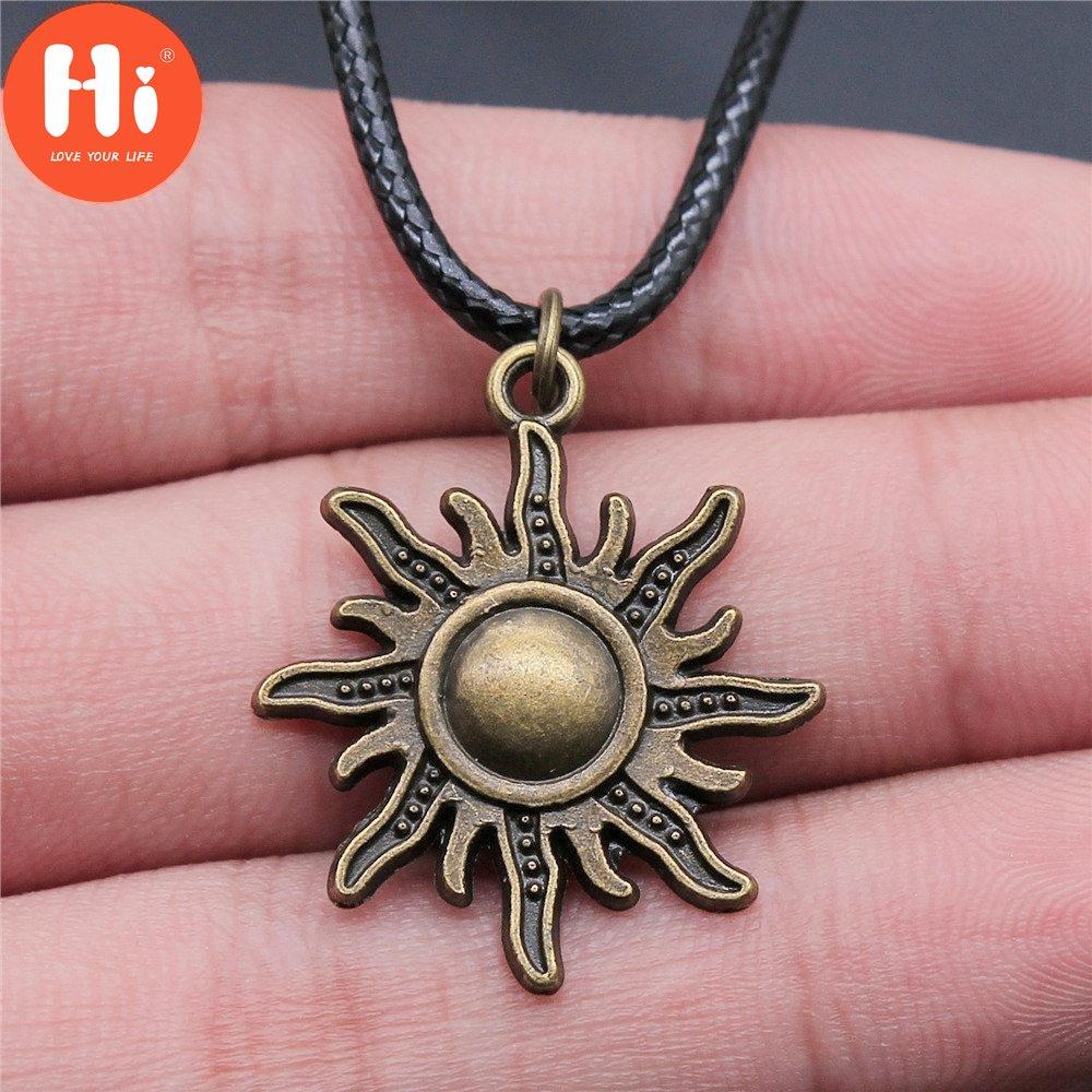 Hi Gifts For Kids 1Pcs Sun Stars Pendant Necklace Jewelry 42+5Cm Leather Necklace
