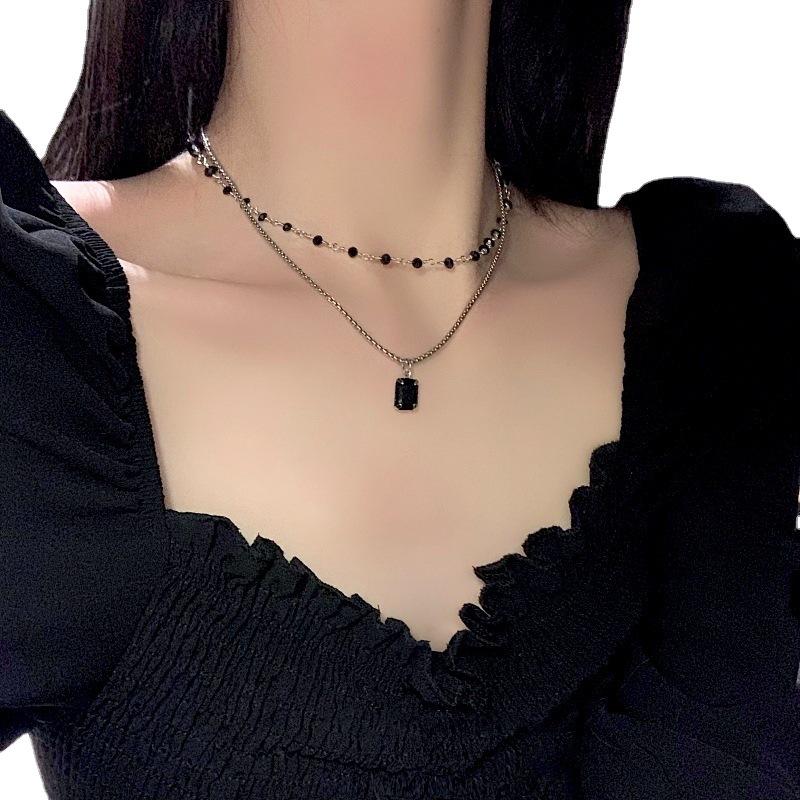 Black Obsidian Double-Layered Necklace Trendy Clavicle Chain