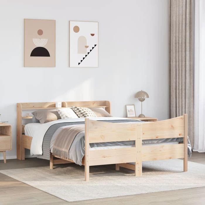 VidaXL Bed Frames with Headboard 140x190 Cm Solid Pine Wood, Slatted Base, Double Bed Frame, Wooden Bed Frame 3307056