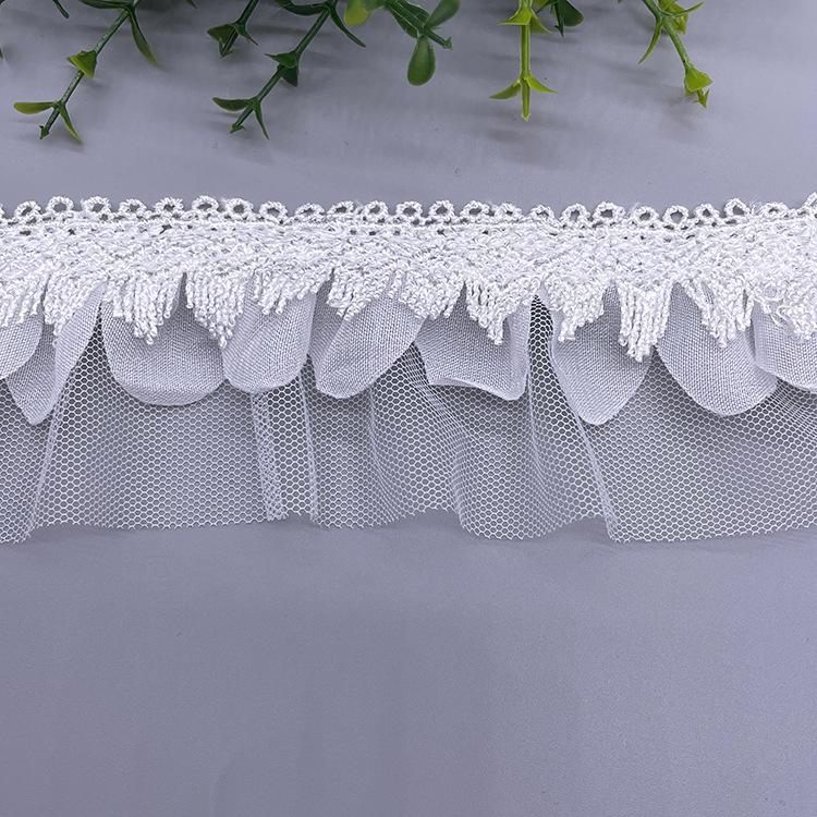 Polyester 3 Layers Chiffon Tulle Ruffle Lace Trim Embroidered Lace Ribbon for Children Skirt Women's Dress Clothing Curtain