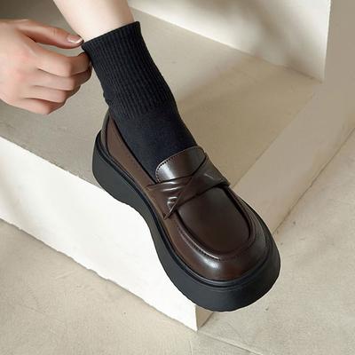 Preppy Loafers Women's Fashion Thick Sole Flatform Shoes Brown Black Soft Leather Casual Shoes Platform Loafers Lolita JK Shoes
