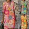 Women's Casual Fashion V-neck Personality Print Loose Mid-sleeve Dress