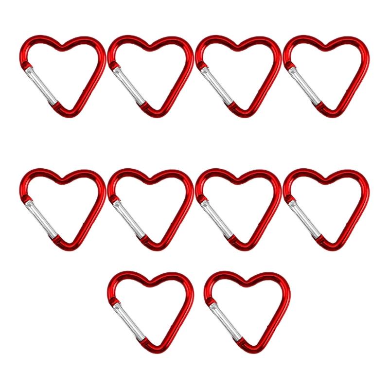 Pack of 10 Heart Shaped Metal Carabiner Keychain Accessory Portable for Outdoor Climbing and Camping Keyring Hook