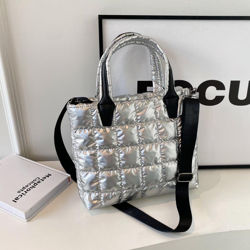Internet Celebrity Cotton Quilted Padded Women's Handbags Nylon Solid Color Grid Female Shoulder Crossbody Bags Large Capacity Ladies Tote Bag Satchel