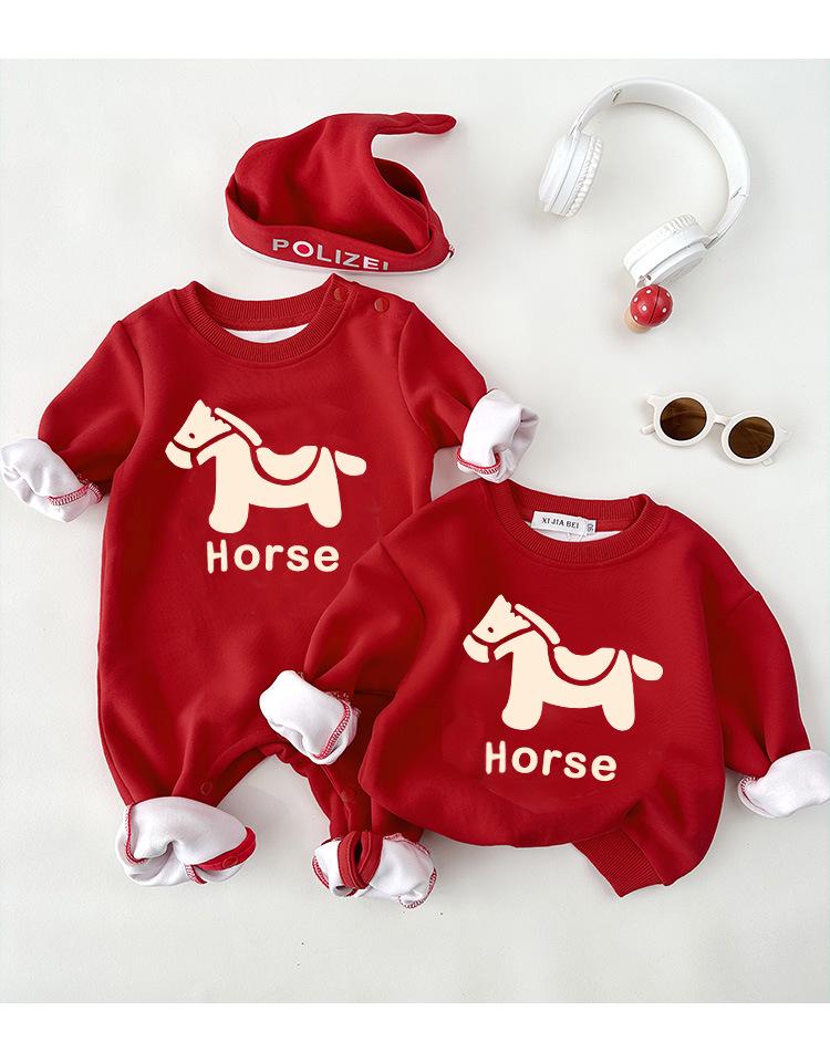 Festive Red Family Matching Sweatshirts: Autumn/Winter Round Neck for Parent-Child Trio