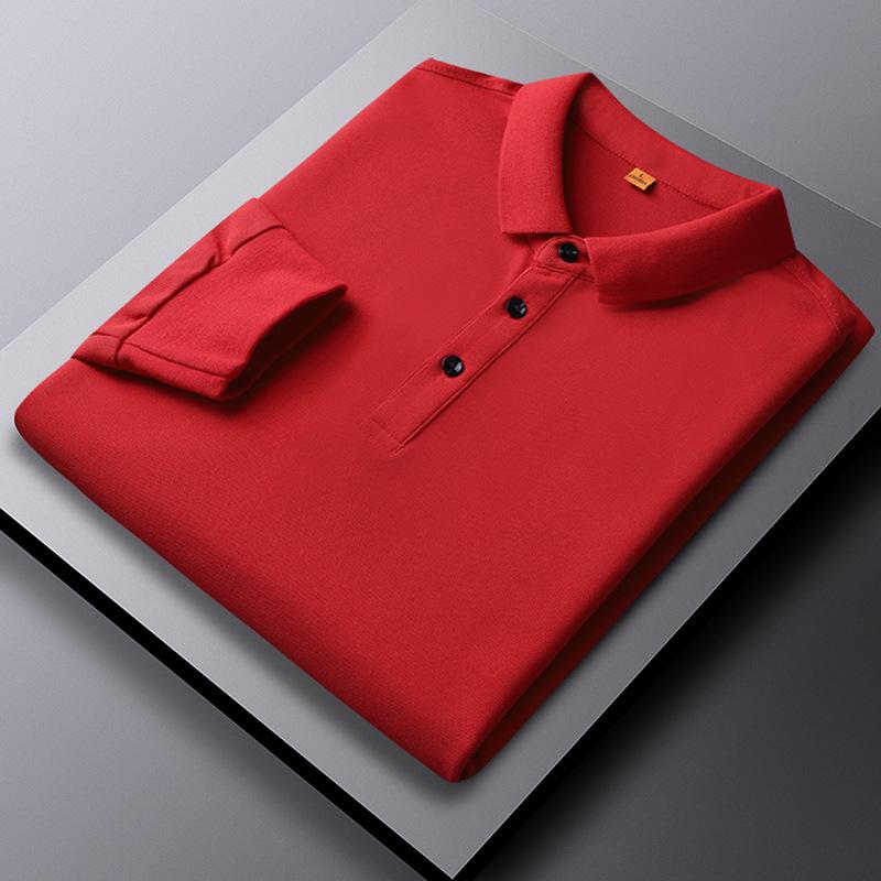Spring and Autumn Men's Autumn Lapel Bottom Polo Shirt Solid Color Cotton