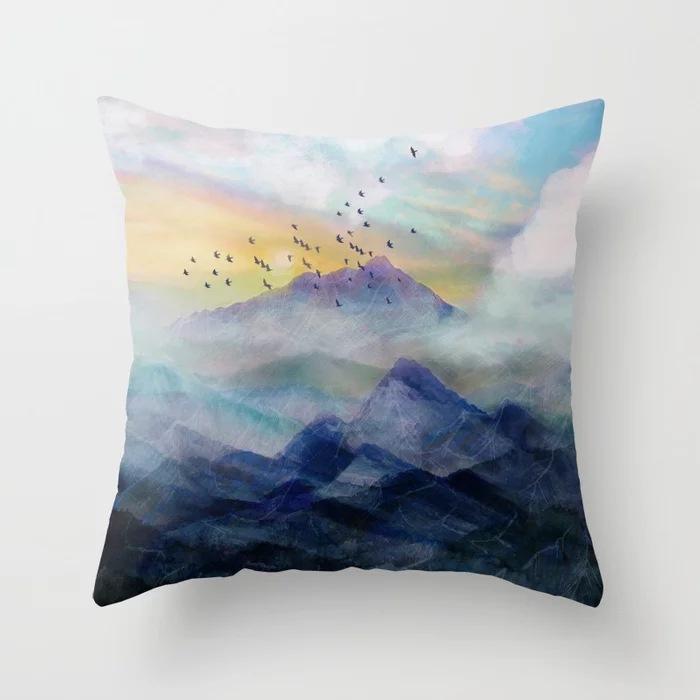 New Ocean Peak Landscape Painting Pillow Case Chinese Ink Scenery Pattern Car Sofa Pillow Cushion Cover