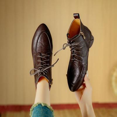 Fashion NEW Autumn/Winter Women Boots Pointed Toe Chunky Heel Shoes Split Leather Shoes for Women Zip Ankle Boots Lace-up Modern Boots