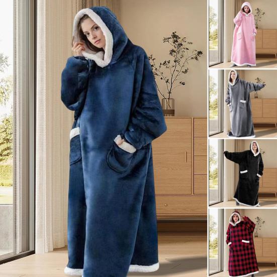 Wearable Blanket Hoodie for Adults Women Men Oversized Sherpa Fleece Sweatshirt Blanket Cozy Plush Flannel Nightgown with Pockets