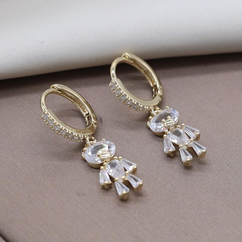14K Gold Plating Korea  Jewelry Exquisite AAA Zircon Bear Pendant Earrings Sweet Girl Gift Elegant Women Daily Work Earrings