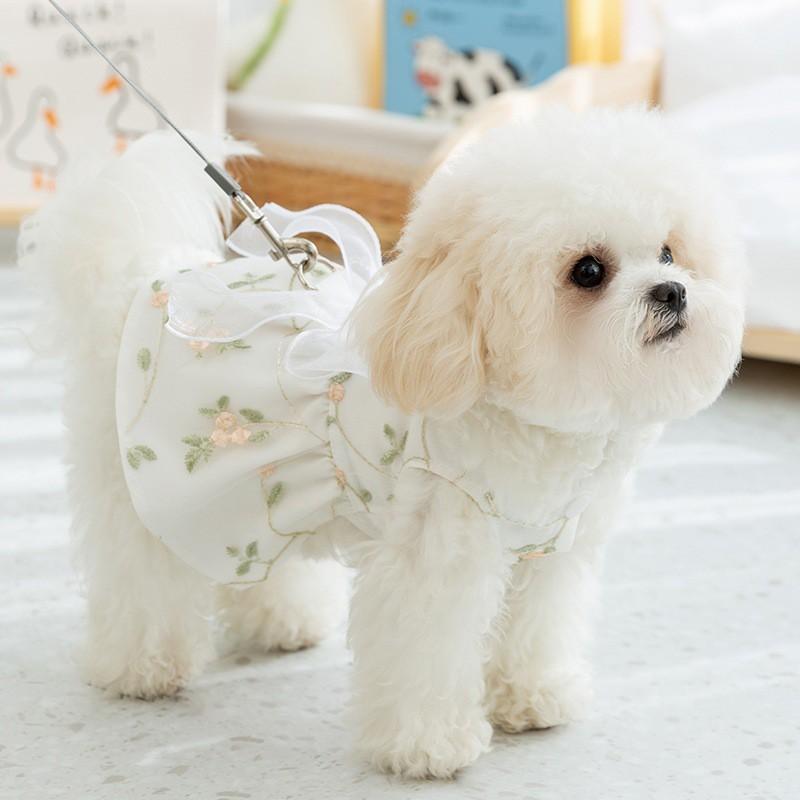 Floral Forest Fairy Dress Small Dogs - Breathable Pet Outfit With Leash Loop XS To XXL
