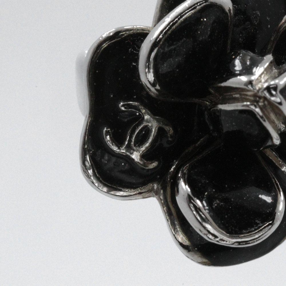 Chanel Camellia COCO Mark Earring Silver Metallic 15.5g Women Used