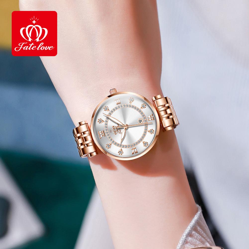 Fate Love Brand Steel Strip Diamond Inlaid Quartz Women's Watch 5866