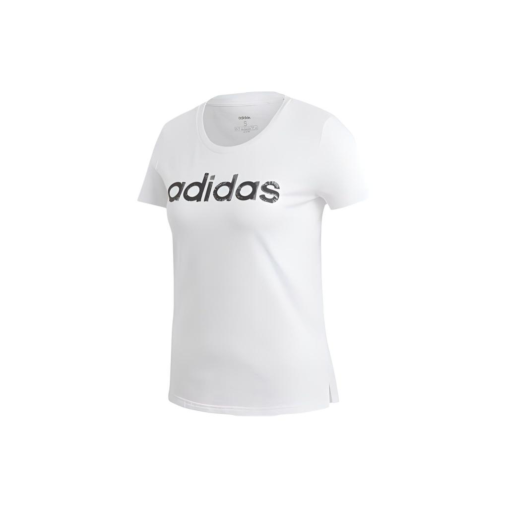 Adidas Color Block Letter Print Sports Fitness Short Sleeve T-Shirt Women Tops White EI4559