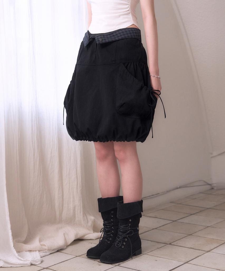 Leijeumiya Mio Shirred Balloon Skirt [Black]