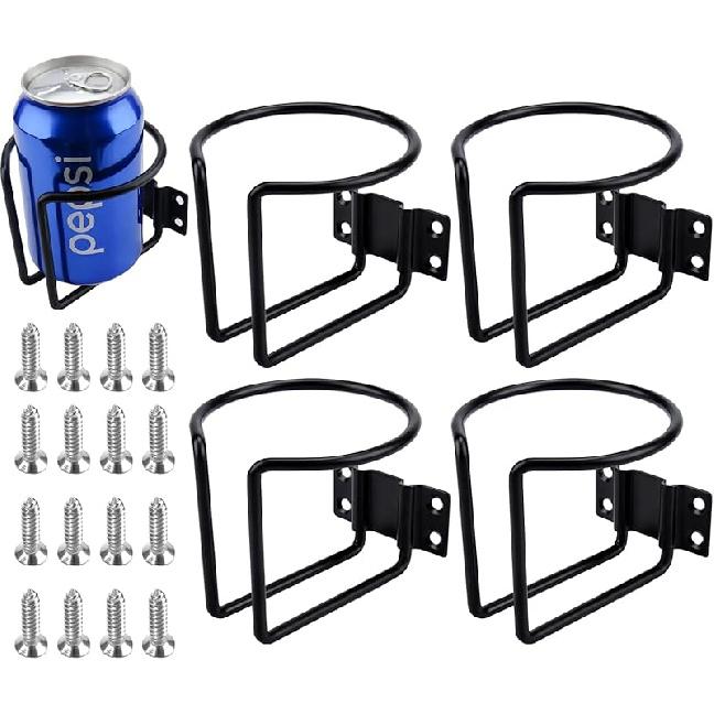 4 Pcs Cup Holders For Boat,Stainless Steel Wall Mounted Cup Holder For Drinks,Black Ring Cup Holder Drink Holder For Marine