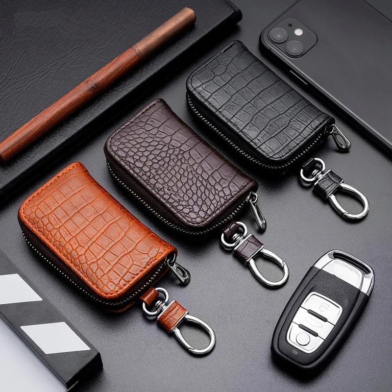 1PC Car Key Bag Business Universal Crocodile Print Protective Cover Zipper Car Key Storage Bag Interior Decor Products