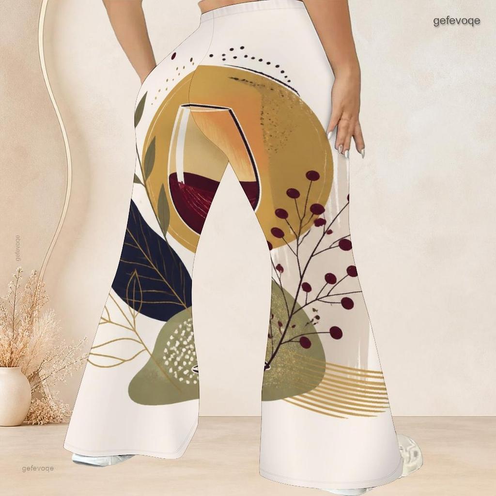 Women Plus Size High Waist Retro Motorcycle Scenery Print Flare Pants For Edgy Street Casual Look
