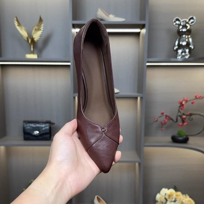 

Однотонные туфли-лодочки на тонком каблуке, новые осенне-зимние, черные, профессиональные рабочие туфли, на низком каблуке, модные повседневные туфли для женщин 40 коричневый