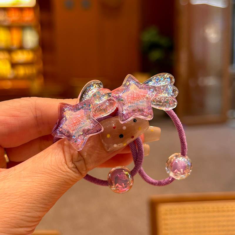 1 Pair Kid Hair Band Cute Sweet Floral Heart Bear Crystal Hair Rope for Baby Girl Little Girl Hair Accessories