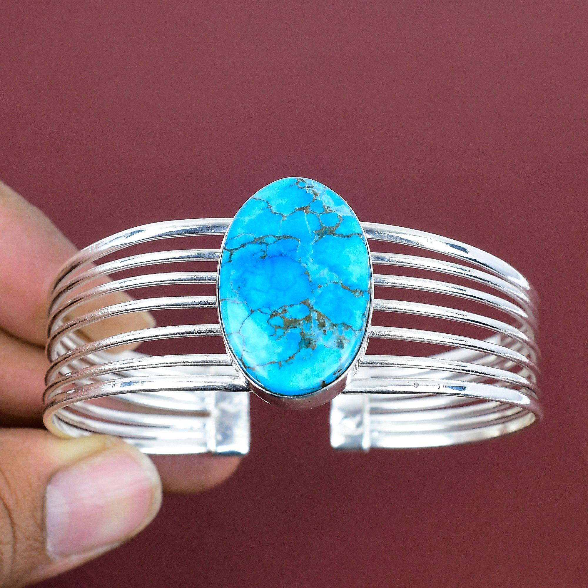 Tibetan turquoise gemstone cuff bracelet 925 sterling silver bangle adjustable cuff bracelet handmade bangle silver jewelry gifts for friend Adjustable