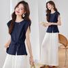 Summer Fashion Style Slimming Cotton Suit Set for Women - Sleeveless Top with Loose Wide-leg Pants Two-piece Set for Women