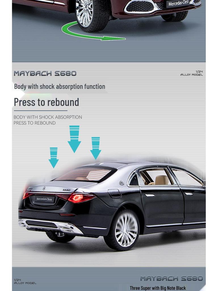 1:24 Maybach S680 Alloy Car Model with Lights - Home Decoration Toy Car