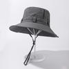 Taslan Waterproof Bucket Hat 8cm Wide Brim Summer Outdoor Sun Protection Fishing Cap Men Women Windproof Rope Hiking Safari
