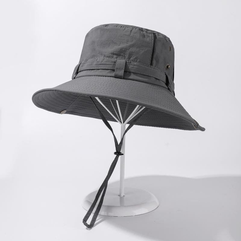 Taslan Waterproof Bucket Hat 8cm Wide Brim Summer Outdoor Sun Protection Fishing Cap Men Women Windproof Rope Hiking Safari