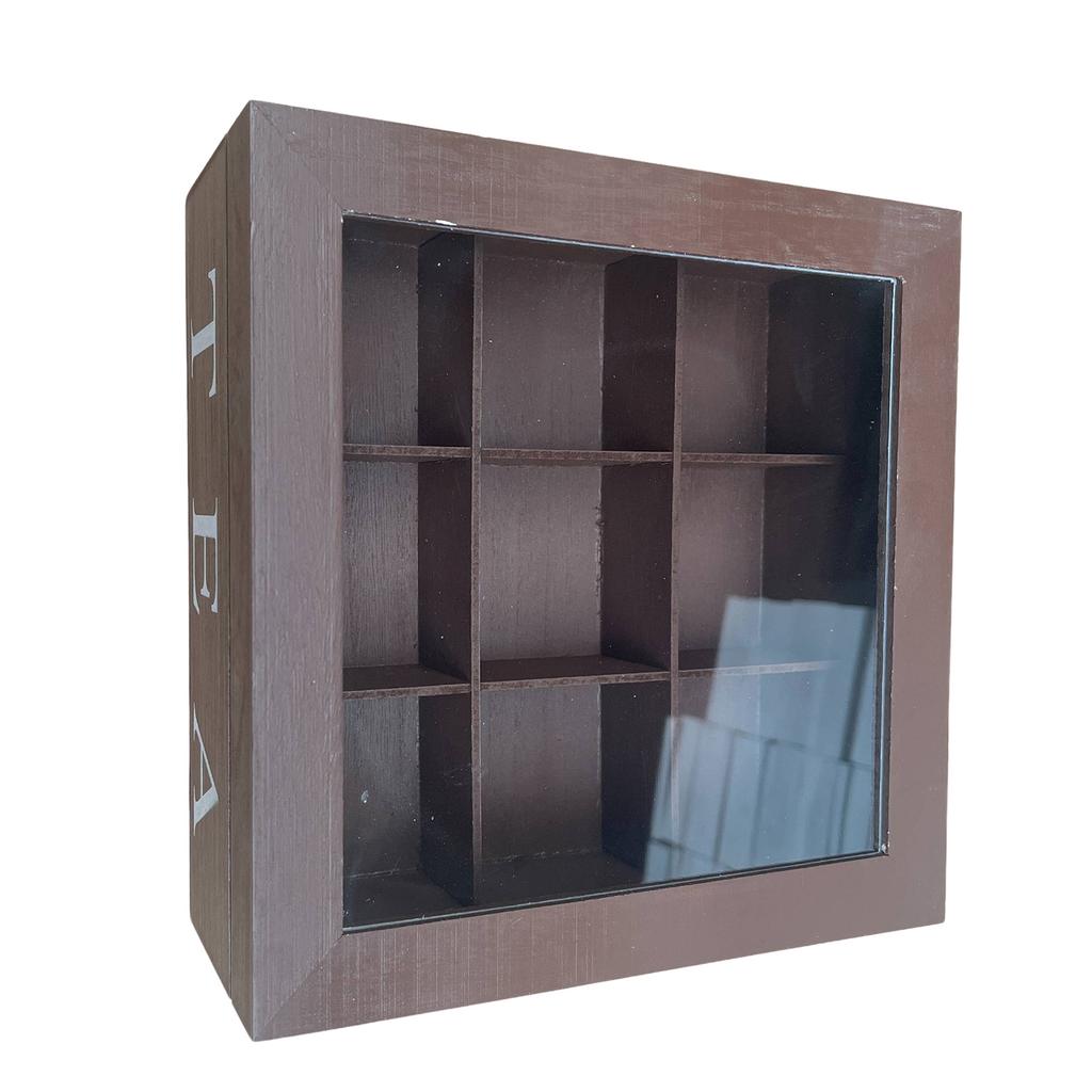 Vintage Wooden Storage Box With 9 Compartments For Jewelry Tea Coffee Organizer Retro Desktop Decorative Accessories 23x23x9cm