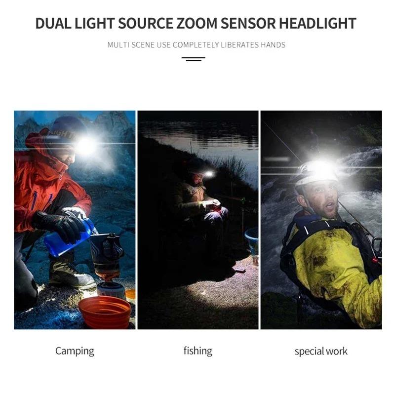 2000LM New COB Soft Lighting Headlights USB Rechargeable Fishing Lights Outdoor Camping Head-mounted Strong Headlights