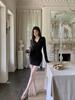 2026 Autumn/Winter V-Neck Slimming Long-Sleeve Dress: Feminine Hip-Hugging Short Skirt