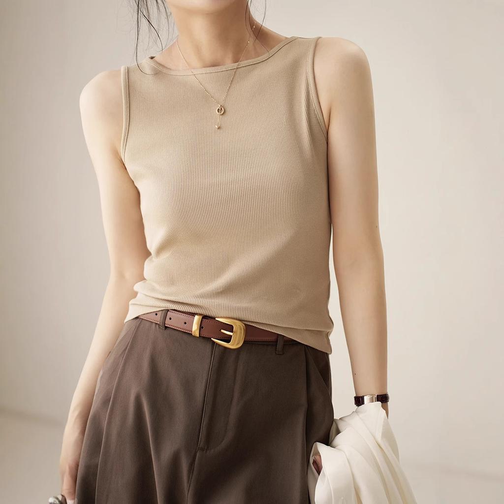 Spring and summer I-shaped pure cotton vest women's one-word neck hanging neck thin inner threaded sleeveless bottoming shirt suspender top
