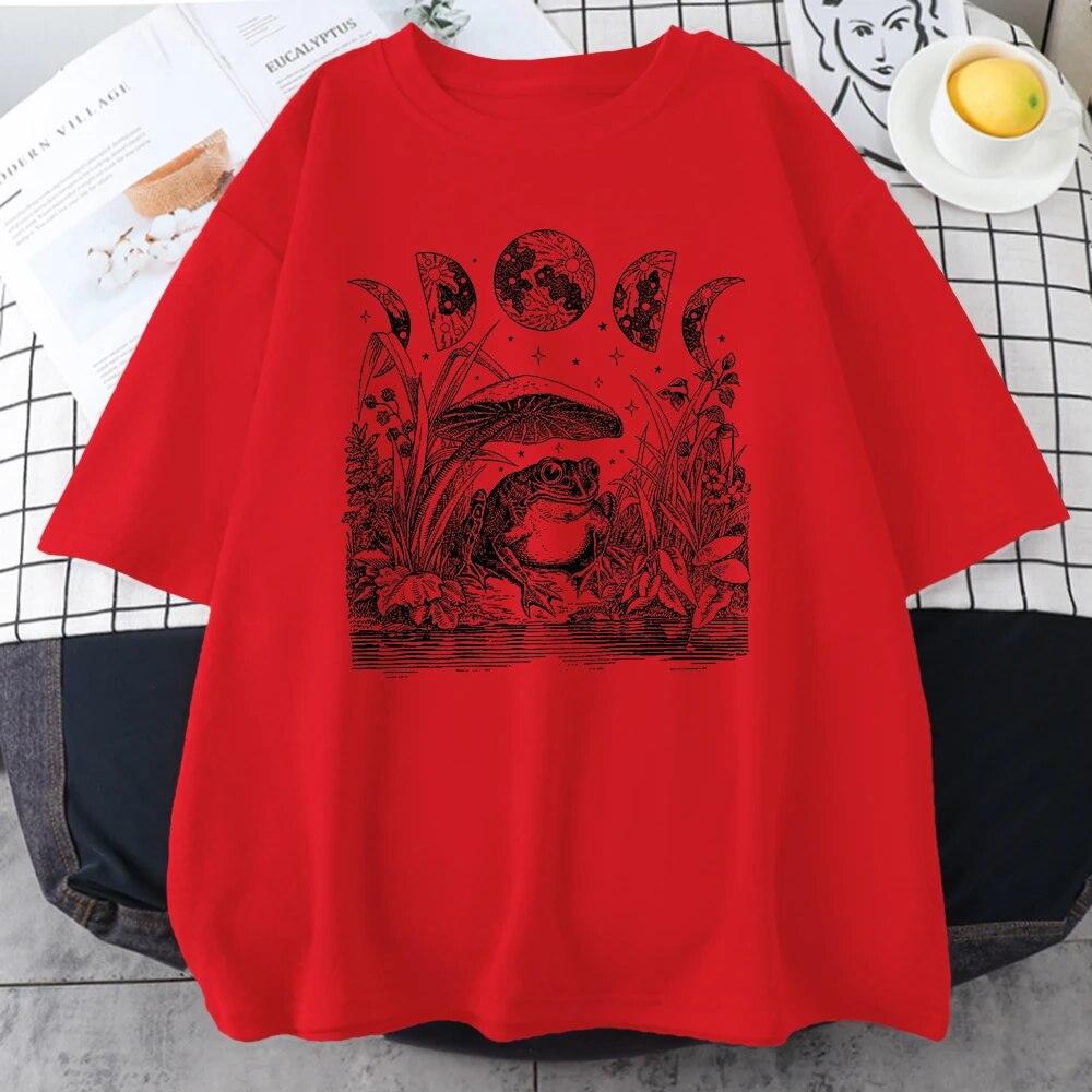 

Мила футболка Cottagecore Aesthetic Frog Mushroom Moon Witchy T-Shirt унісекс з круглим вирізом, бавовна, літня футболка з круглим вирізом, футболка великого розміру унісекс M