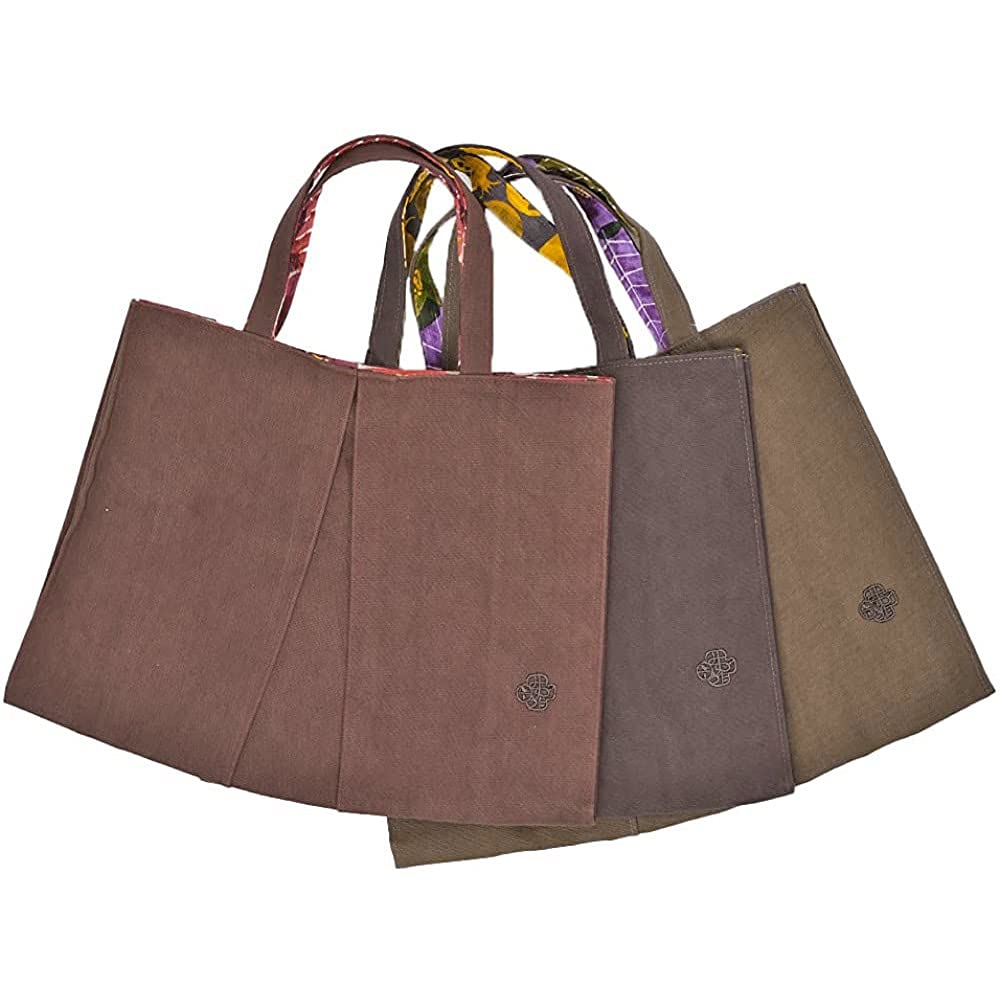 Kimono Canvas Tote Bag Misuzu Uta Stamp Ladies Office [Kyoto Yuzen] (Khaki/Post Camellia/Purple)