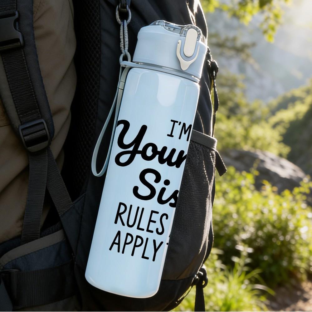 1PC Youngest Sister Rules Quote 750ml Color Plastic Sports Water Bottle Leakproof Flip Straw Lid Suitable for Sports Office Home Use
