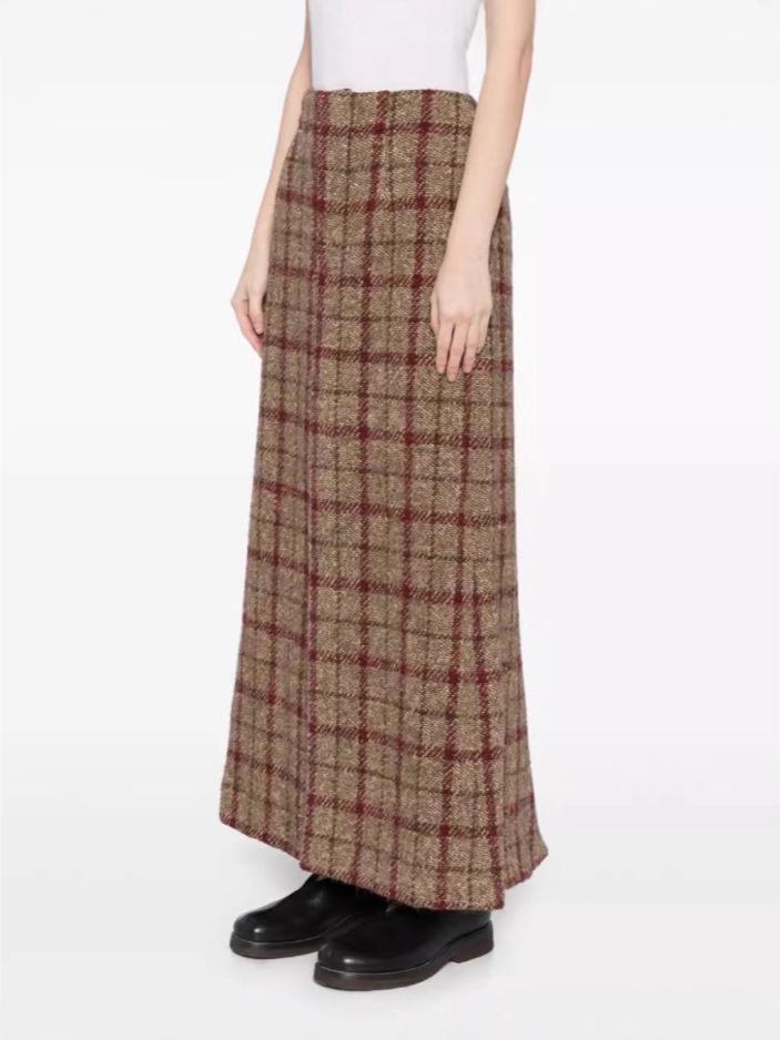 Ready Stock Red Plaid High-Waisted Woolen Skirt with Slit - Retro French Style for Autumn/Winter