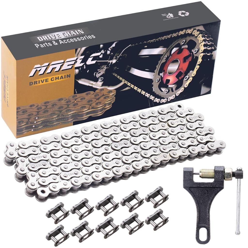 420 Motorcycle Chain 132 Links fit for 50 70 90 110 125cc SSR TaoTao Coolster Apollo Baja 212cc Go Kart Mini Bike Powersports Parts Chinese ATV 4