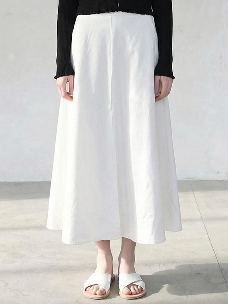Stay With Me Belted Cotton Flare Skirt_White