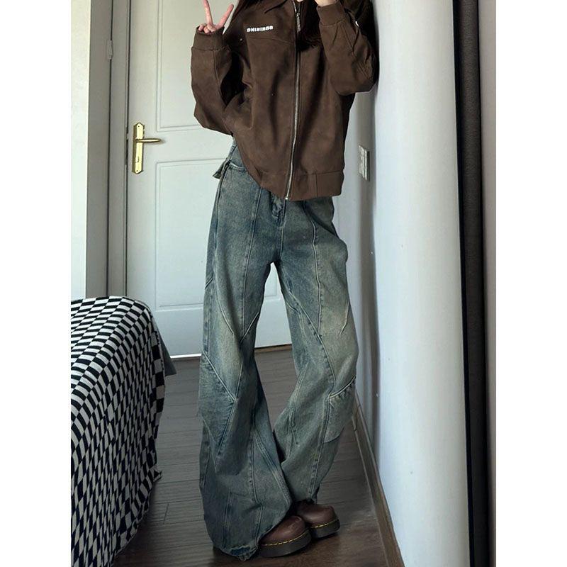 

Женский ретро джинсовый комбинезон пэчворк с широкими штанинами: Весенние облегающие брюки в пол Medium