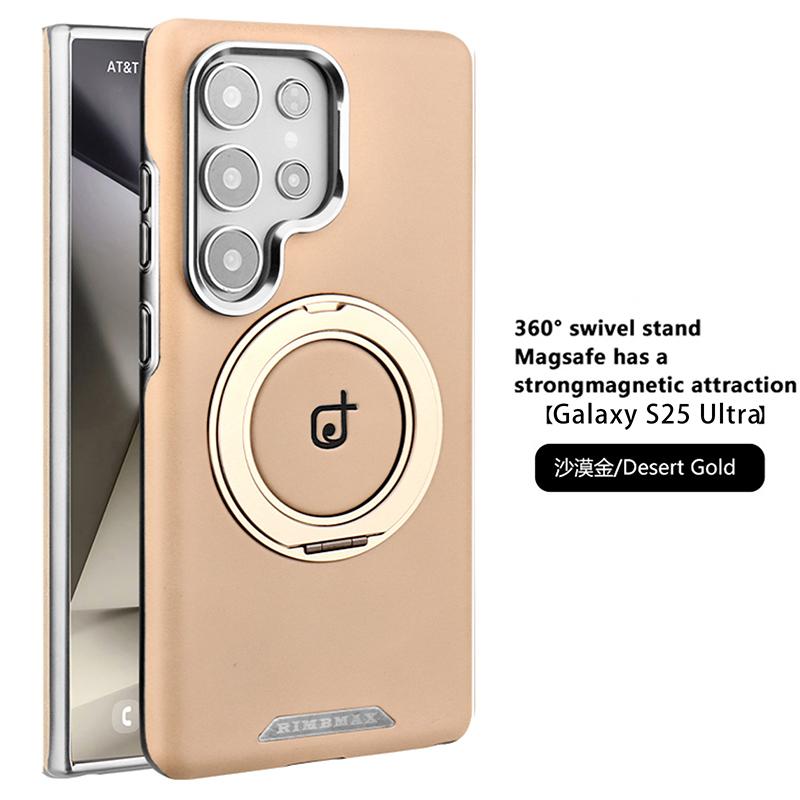 For Samsung Galaxy S25 S24 S23 Plus Ultra Case Matte Leather Microfiber Lining 360° Rotation Metal Stand Full Back Soft Cover