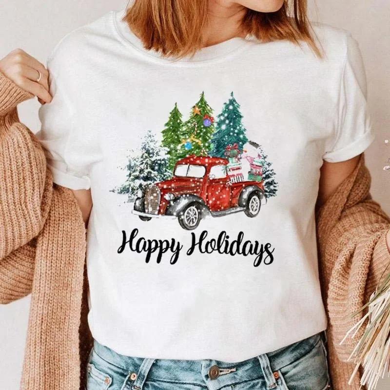 1PC Christmas Snowman Tshirt New Year Christmas Tree Tshirt 2025 Printed Tshirt Womens Shirt Clothing Tshirt