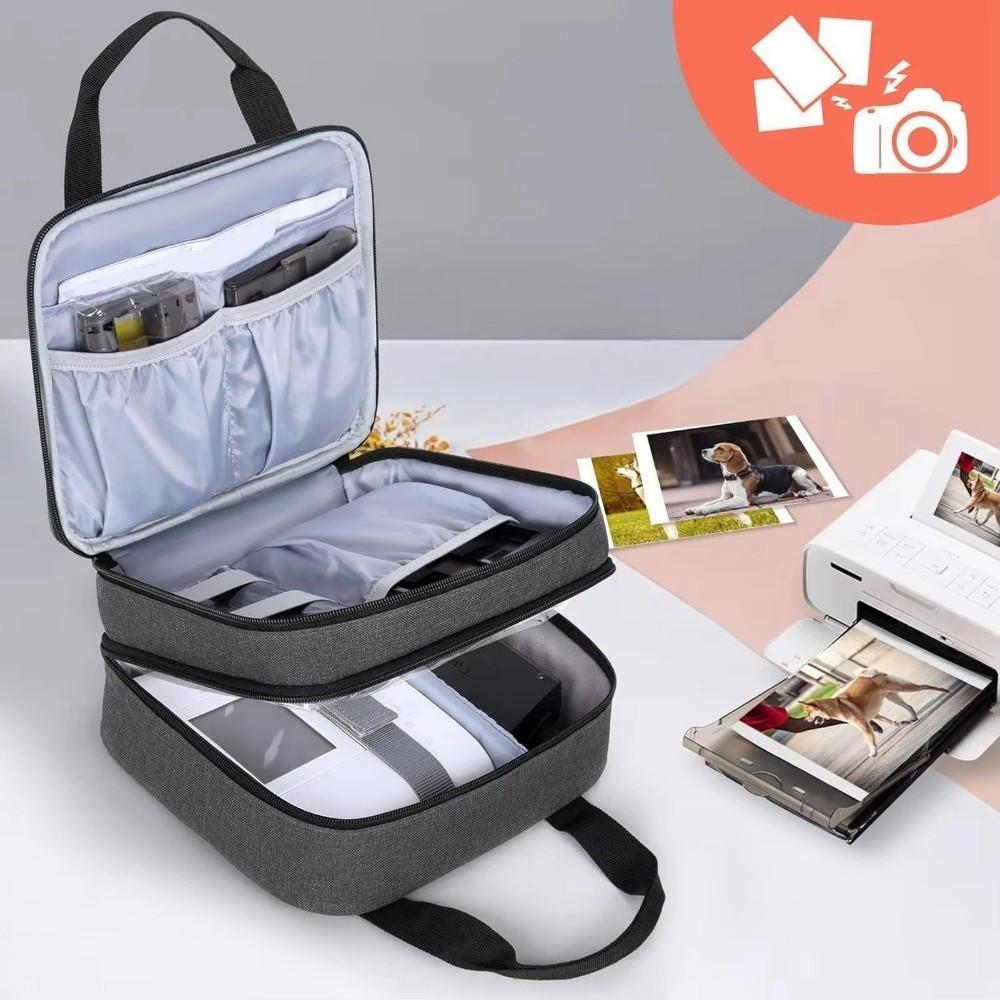 Portable Photo Printer Bag Large Capacity Polyester Photo Printer Carrying Bag with Pockets Detachable Divider Storage Bag