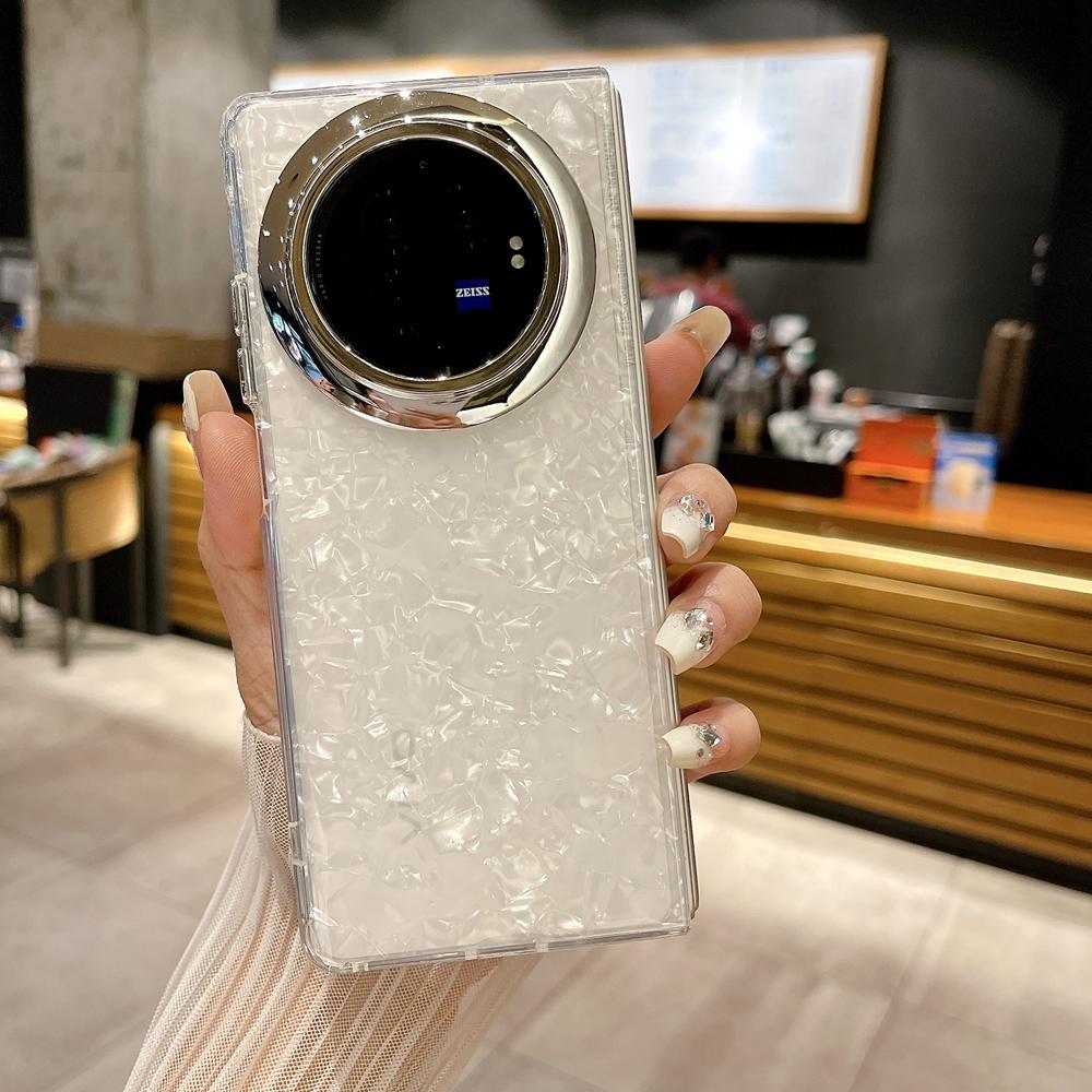 

KEYSION Роскошный чехол с бриллиантовым глянцевым узором ракушки для VIVO X Fold 3 3 Pro 5G Женская противоударная задняя крышка для телефона для VIVO X Flip for VIVO X Fold 3 белый