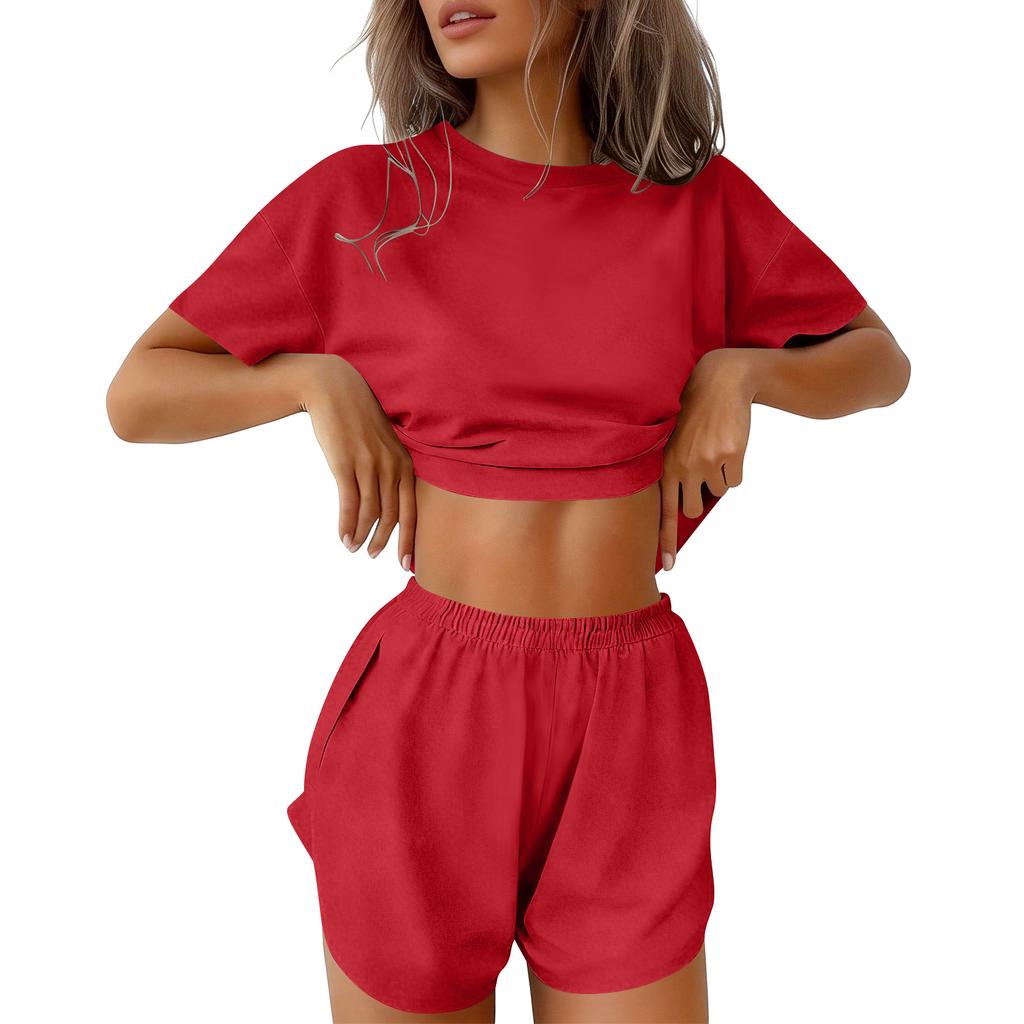 Damen-Pyjama-Set Kurzarm Gestreift Bedruckt Zweiteilig Loungewear Nacken-Pyjama Split-Shorts-Set Weiche Nachtwäsche