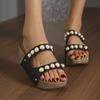 Women's Slippers Pearl Decorative Sandals Casual High Heels Sandals for Women Wedge Slippers Non-Slip Platform Sandalias