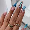 10pcs Handmade Press-On Nails With 3D Floral Design In Nude Pink Blue Ocean Theme Women
