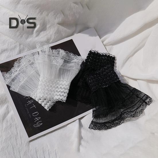 1 par kvinnor balhandskar genomskinliga spetsar ihåliga volangkanter tunn handledsmanschett fingerlösa föreställningar brud bröllopsvantar