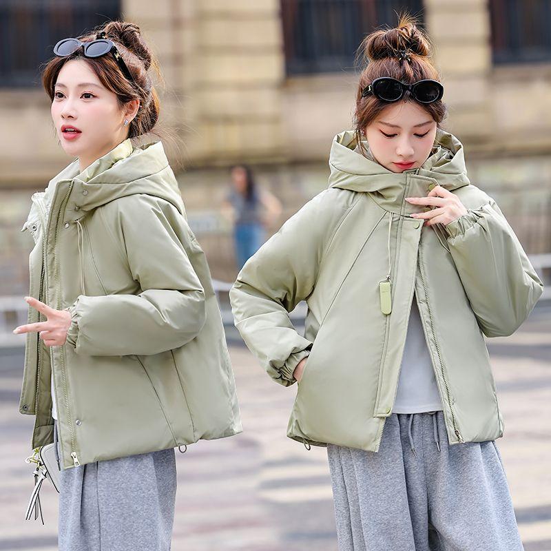 Trendy Women Short Padded Jacket Thickened Cotton Hooded Loose Coat Winter Fashion Outfit