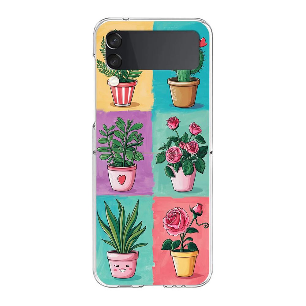 Transparent Phone Case For Samsung Galaxy Z Flip 3 4 5 6 7 Hard Folding PC Z Flip3 Flip4 Cover Vintage Stamp Puzzle